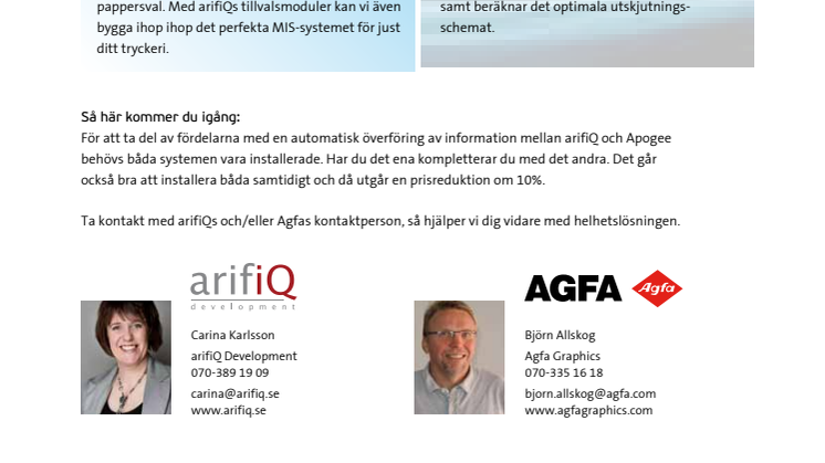 Infoblad arifiQ och Agfa