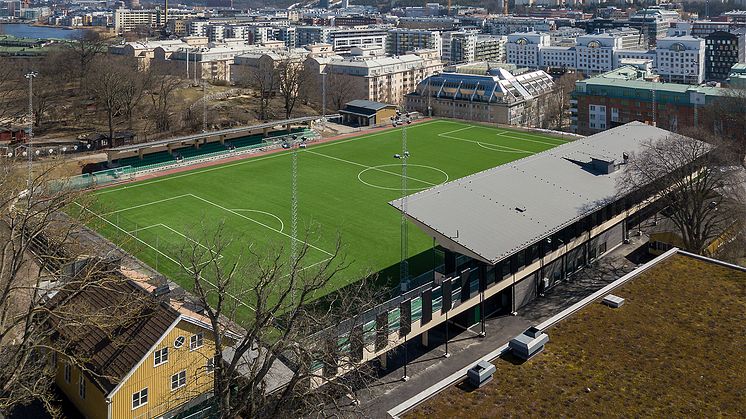 Hammarby IP/Kanalplan från luften. Foto: AIX Arkitekter. 