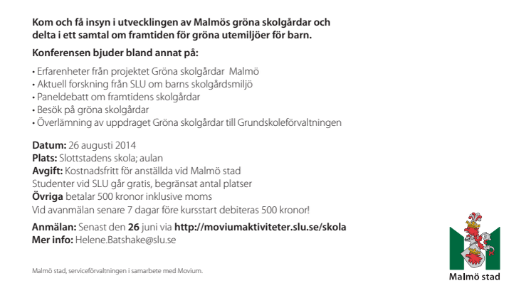 Malmö stad bjuder in till Gröna skolgårdskonferens