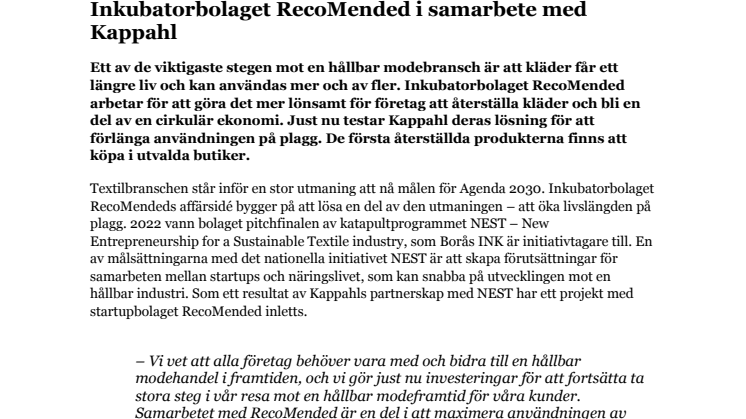 PM - Inkubatorbolaget RecoMended i samarbete med Kappahl.pdf