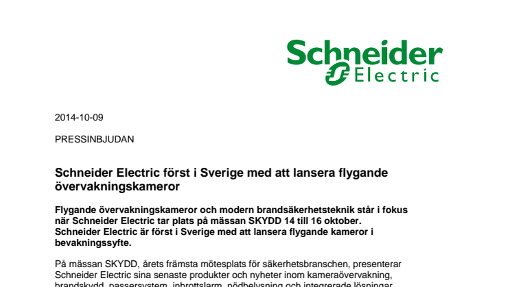 Schneider Electric först i Sverige med att lansera flygande övervakningskameror 
