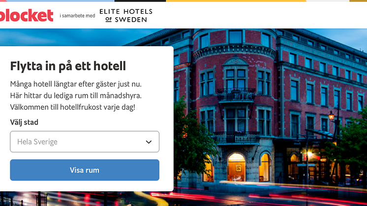 Blocket Bostad och Elite Hotels fyller tomma hotellrum genom nytt kreativt samarbete