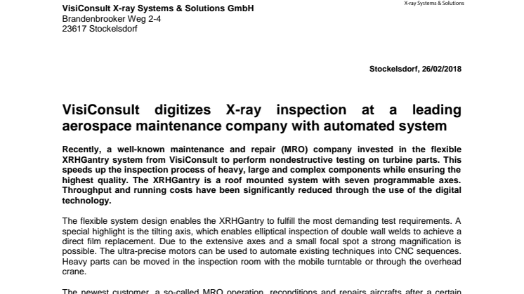 VisiConsult digitizes X-ray inspection at a leading aerospace maintenance company with automated system