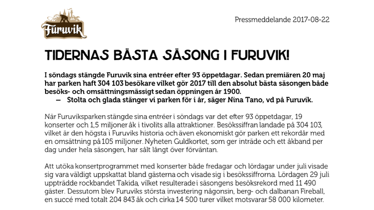 Tidernas bästa säsong i Furuvik!