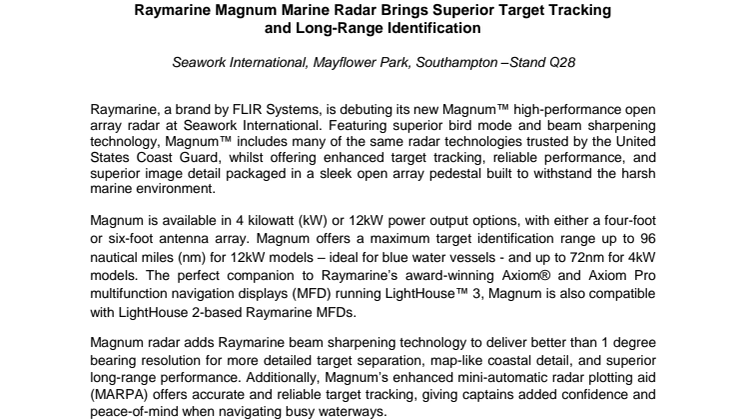 Raymarine: Raymarine Magnum Marine Radar Brings Superior Target Tracking and Long-Range Identification