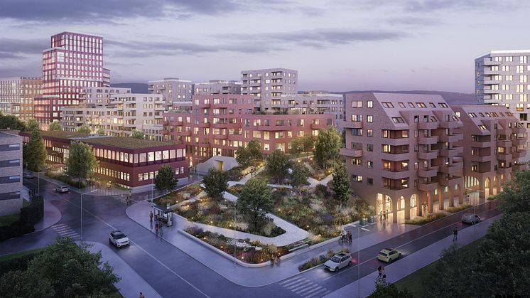 Bildet over viser forlag til ny utvikling av Etterstad base, sett fra sør. (Sporveien/Illustrasjon: PIR2 Oslo/Luce atelier).