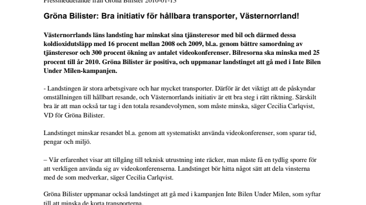 Gröna Bilister: Bra initiativ för hållbara transporter, Västernorrland!