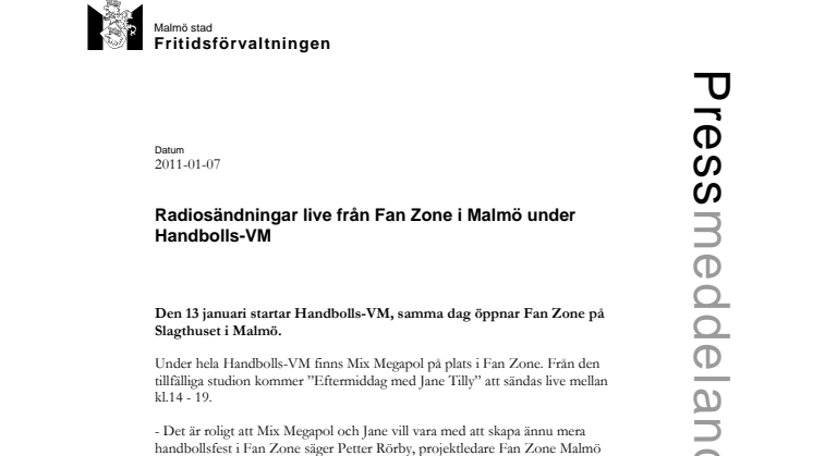 Radiosändningar live från Fan Zone i Malmö under Handbolls-VM