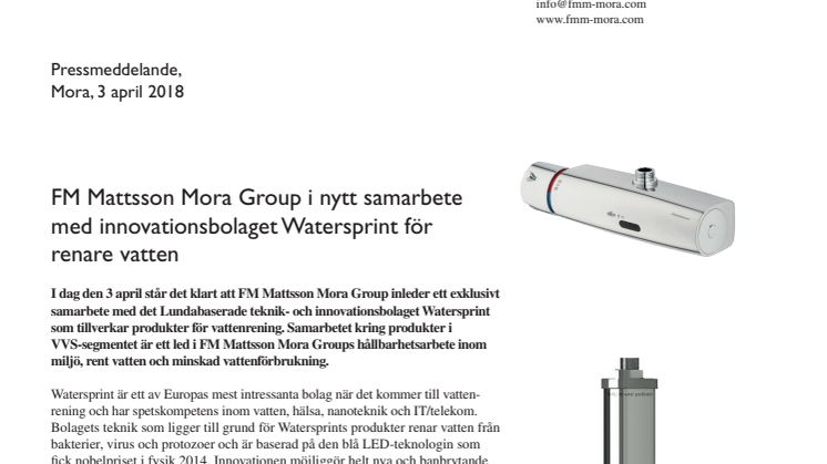 FM Mattsson Mora Group i nytt samarbete med innovationsbolaget Watersprint för renare vatten