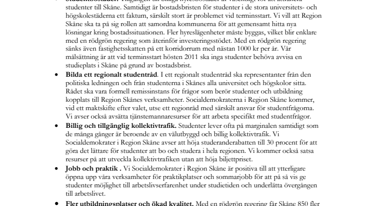 Socialdemokratiska satsningar på studenter i Skåne