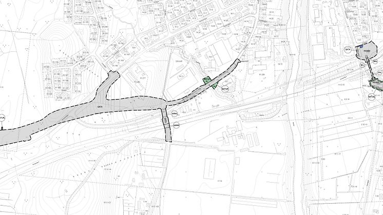 Bild från plankartan som visar de två planområdena. Omdragningen av Kungsvägen och Generalsvägen till vänster och den planerade gång- och cykelbron mellan Granvägen och Drottninggatan till höger. Plankarta och handlingar finns på projektsidan. 