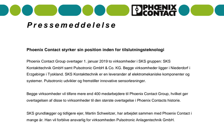 Phoenix Contact styrker sin position inden for tilslutningsteknologi