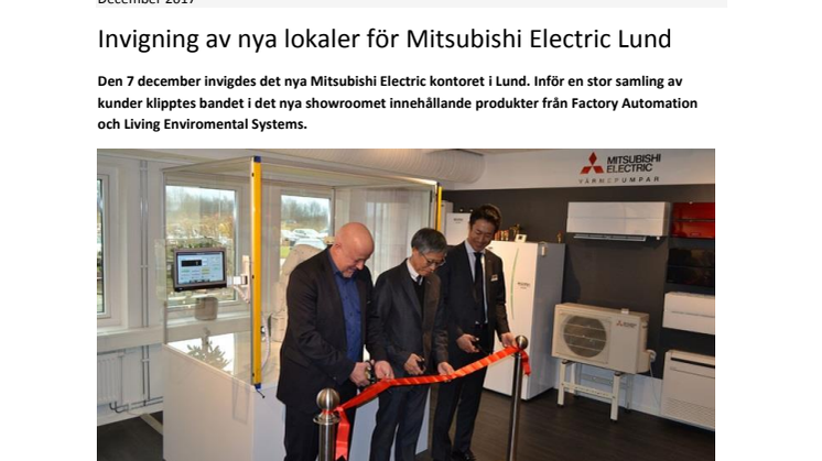 Invigning av nya lokaler för Mitsubishi Electric Lund