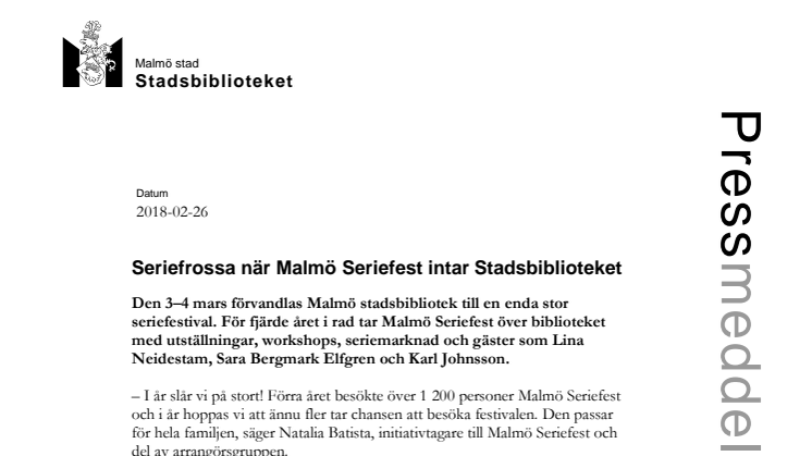 Seriefrossa när Malmö Seriefest intar Stadsbiblioteket