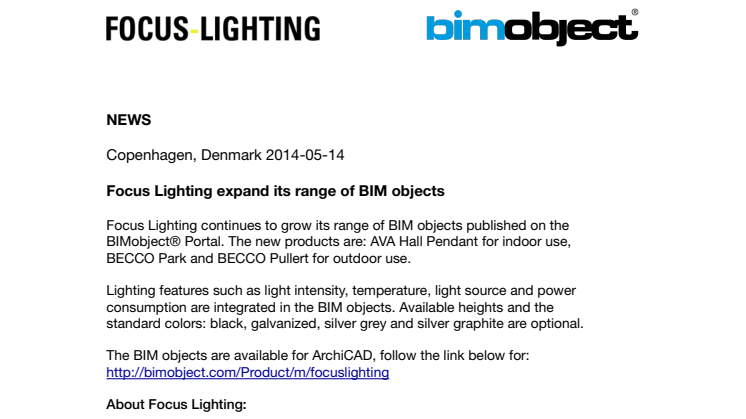 Focus Lighting expand its range of BIM objects