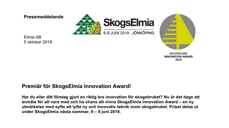 ​Premiär för SkogsElmia Innovation Award