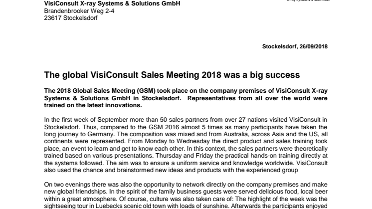 The global VisiConsult Sales Meeting 2018 was a big success