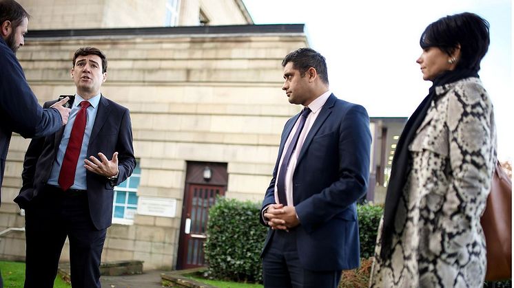 Cllr Rishi Shori joins Andy Burnham at the town centres launch in Bury