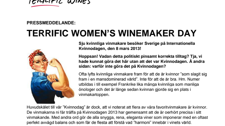 Terrific Women's Winemaker day på Internationella Kvinnodagen 2013