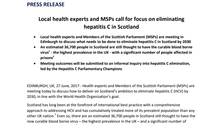 Local health experts and MSPs call for focus on eliminating hepatitis C in Scotland
