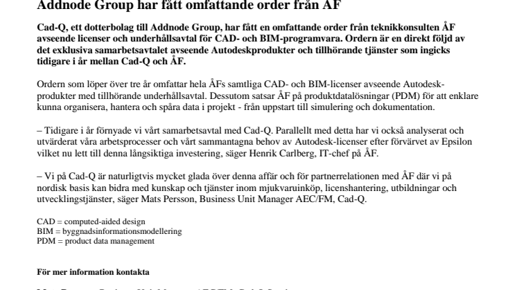 Addnode Group har fått omfattande order från ÅF 
