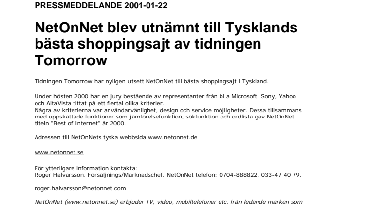 NetOnNet blev utnämnt till Tysklands bästa shoppingsajt 