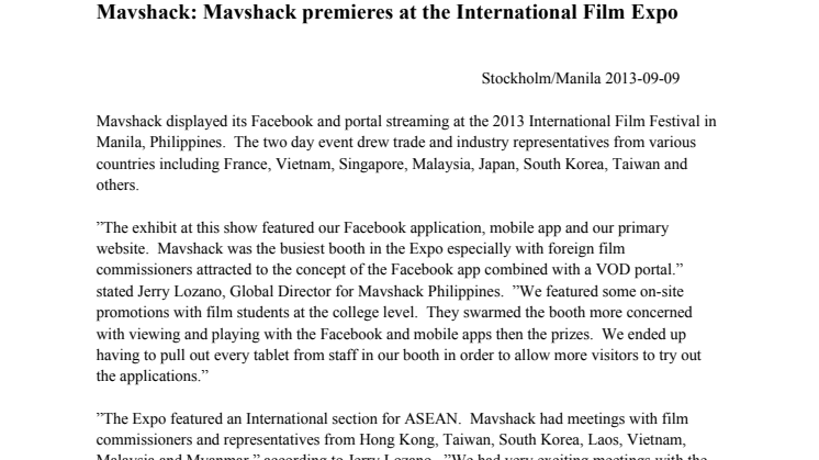Mavshack premieres at the International Film Expo