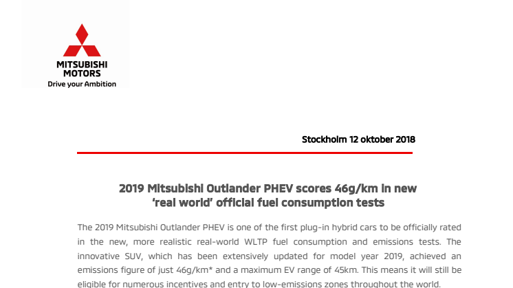 2019 Mitsubishi Outlander PHEV scores 46g/km in new "real world" official fuel consumption tests