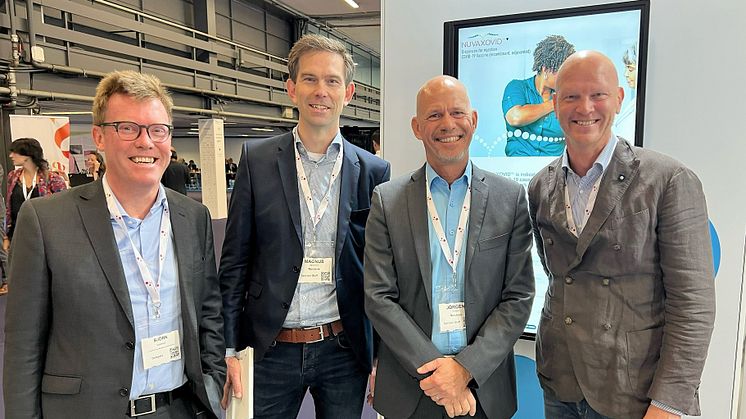 Björn Sjöstrand, CEO Scandinavian Biopharma; Magnus Sävenhed, Managing Director Novavax SE; Jörgen Persson, Head of Customer Engagement and Market Access Europe Novavax; Jonas Bengtsson, VP Business Development Scandinavian Biopharma