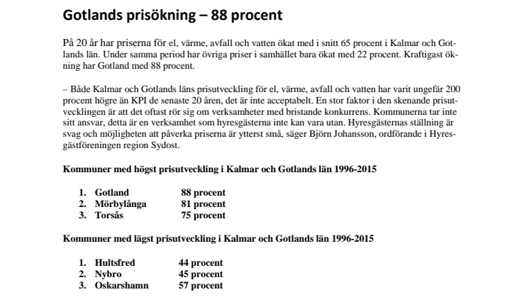 Gotlands prisökning – 88 procent