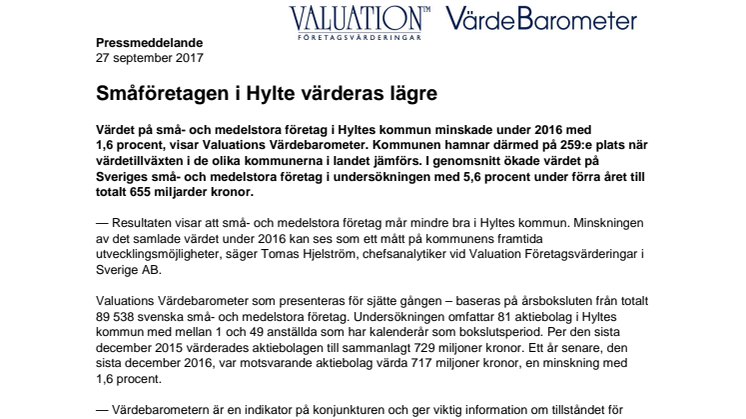 Värdebarometern 2017 Hyltes kommun