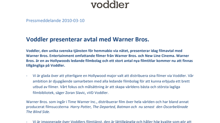 Voddler presenterar avtal med Warner Bros.