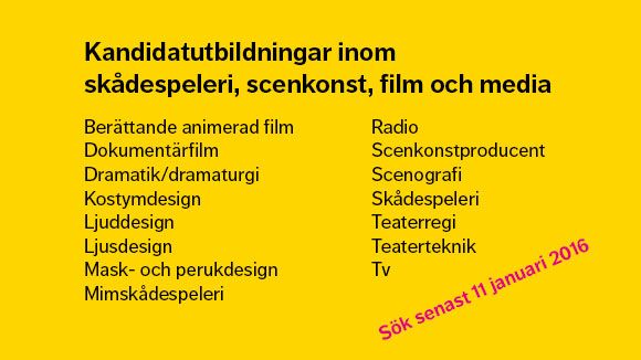 Utbildningar inom film- och media, scenkonst och skådespeleri att söka på StDH
