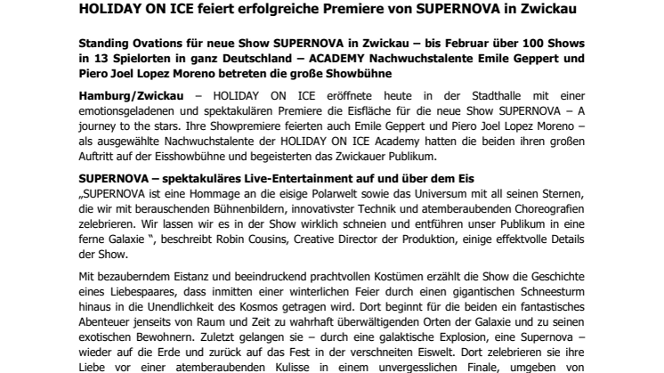 HOLIDAY ON ICE feiert erfolgreiche Premiere von SUPERNOVA in Zwickau