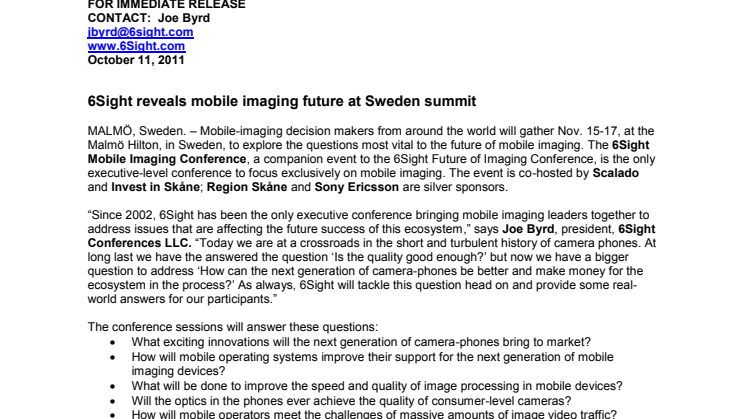 6Sight avslöjar toppmöte i Sverige för framtiden inom mobil bildhantering