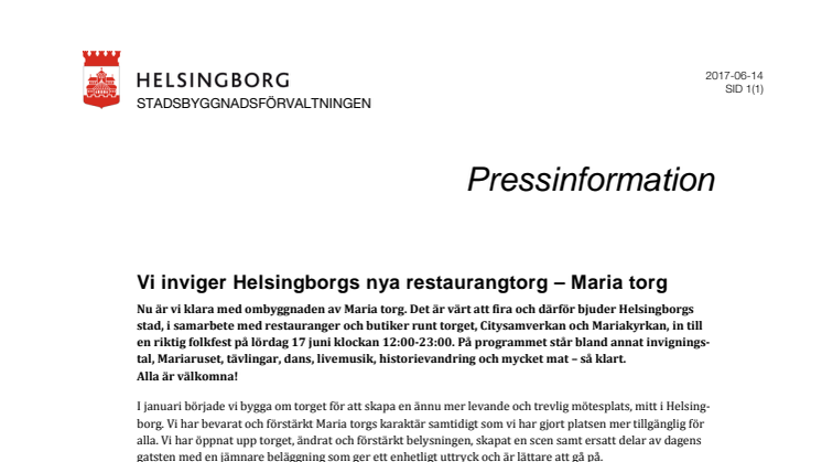 ​Vi inviger Helsingborgs nya restaurangtorg – Maria torg