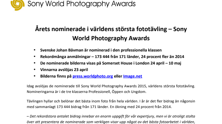 Årets nominerade i världens största fototävling – Sony World Photography Awards