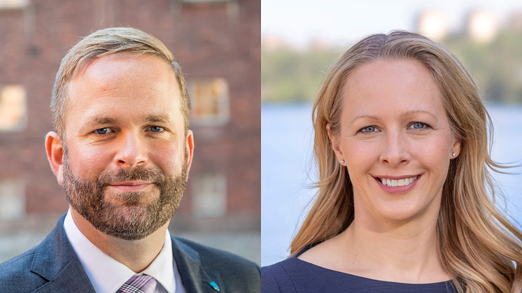 Jonas Naddebo (C), kulturborgarråd i Stockholms stad och Cecilia Elving (L), ordförande kulturnämnden i Region Stockholm.