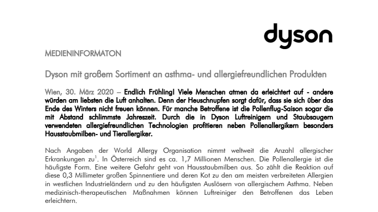 DYson Presseinfo Allergie