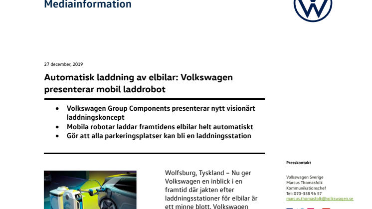 Automatisk laddning av elbilar: Volkswagen presenterar mobil laddrobot