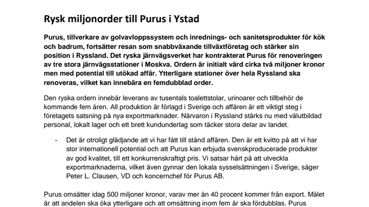 Rysk miljonorder till Purus i Ystad