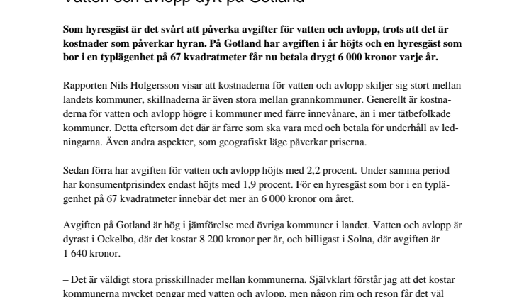 Vatten och avlopp dyrt på Gotland