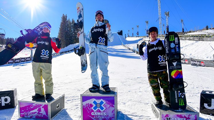 Sven Thorgren tar hem bronsmedaljen i slopestyle på X-games i Aspen, USA. Foto: Eric Lars Bakke/ESPN Images. 