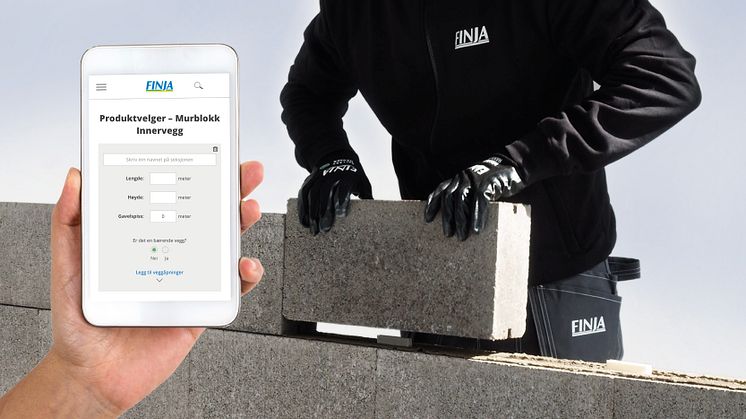 Finjas digitale verktøy for Murblokk Innervegg guider deg til riktig mengde blokker og av type av mørtel, puss og armering som passer til ditt prosjekt.