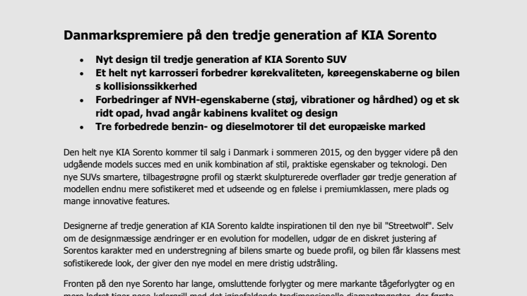 Danmarkspremiere på den tredje generation af KIA Sorento