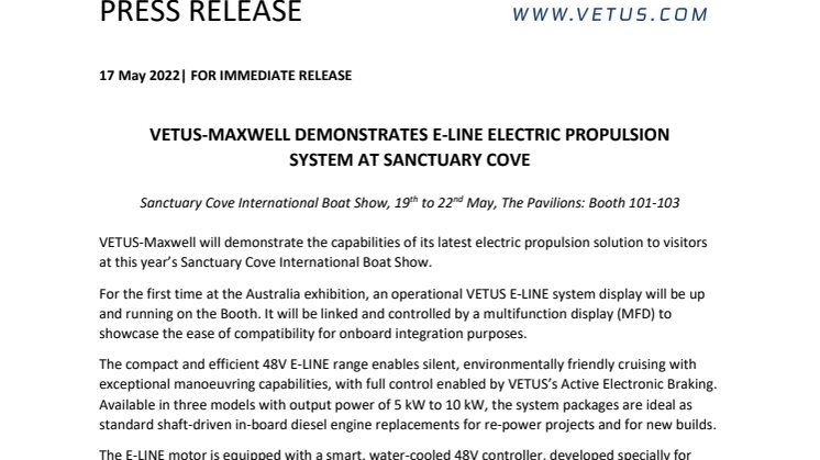 17 May 2022 - VETUS-Maxwell Demonstrates E-LINE Electric Propulsion System at Sanctuary Cove.pdf