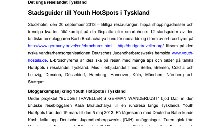 Stadsguider till Youth HotSpots i Tyskland