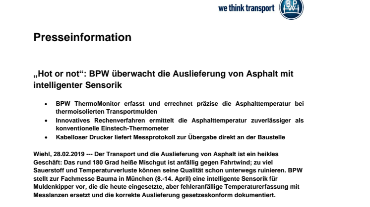 „Hot or not“: BPW überwacht die Auslieferung von Asphalt mit intelligenter Sensorik