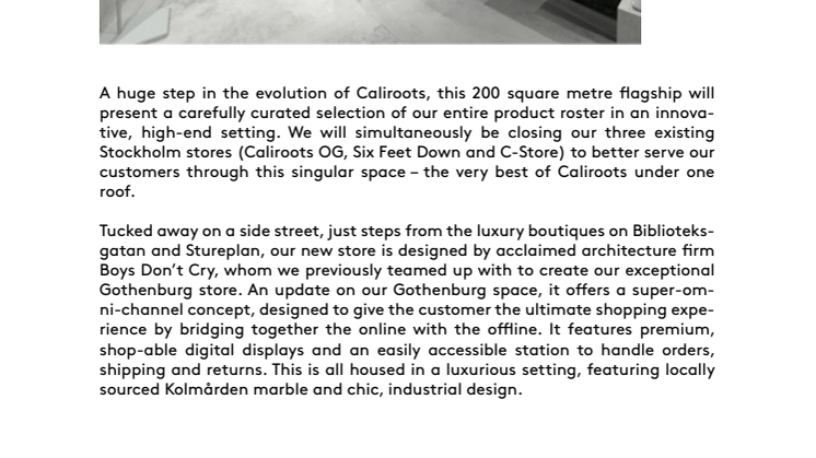 CALIROOTS TO OPEN NEW FLAGSHIP IN THE HEART OF STOCKHOLM