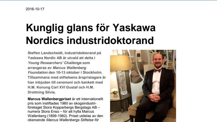Kunglig glans för Yaskawa Nordics industridoktorand